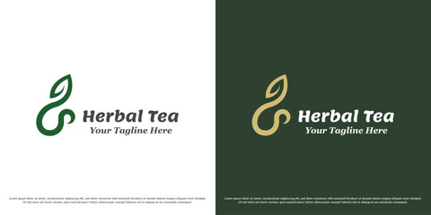 Herbal tea health logo design illustration vector. Green leaf glass cup silhouette. Simple abstract vector icon symbol of natural biology.