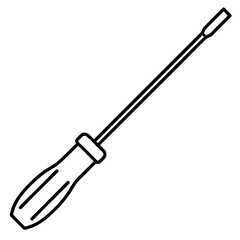 Fototapeta premium Detailed line art illustration of a screwdriver with a textured handle isolated on white background