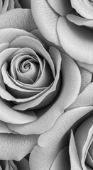 Close up of delicate grey rose petals with intricate vein details flower grayscale