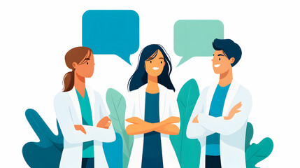 Medical Team Communication with Speech Bubbles – Vector Illustration