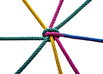 Colorful ropes intertwined knot isolated on a transparent background