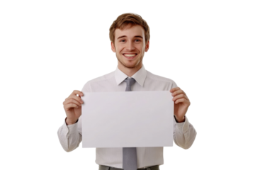 Happy smiling young man presenting and showing your text or product isolated on white background PNG

