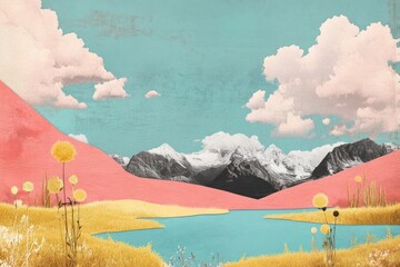 Collage Retro dreamy landscape scenery nature art.
