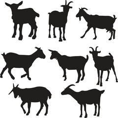 Goat Silhouette Vector Set – Farm Animal Clipart Graphics Collection