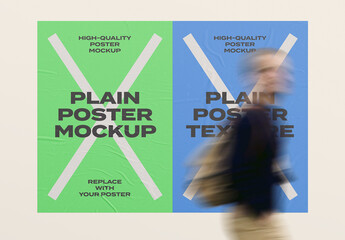 Urban Street Outdoor Glued Poster Advertising Texture Mockup Template on Wall