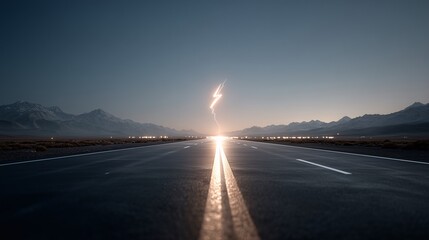 Lightning Bolt on Open Highway Symbolizing Fast Energy Transfer