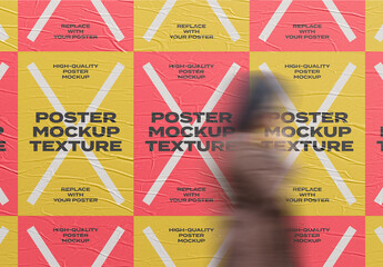 Urban Street Outdoor Glued Poster Advertising Texture Mockup Template on Wall