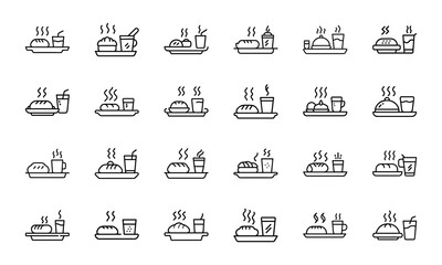 Food and Drink Outline Icons Collection A Comprehensive Set of Culinary Delights and Beverage Symbols