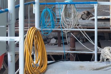 Close up of wrapped ship rope on a vessel
