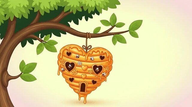 HeartShaped Honeycomb Beehive Hanging from Tree Branch.