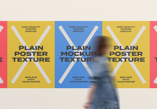 Urban Street Outdoor Glued Poster Advertising Texture Mockup Template on Wall