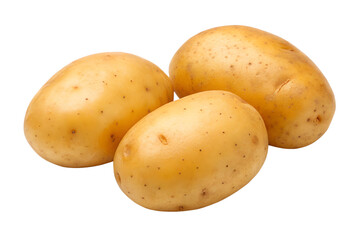Three fresh potatoes isolated on transparent background