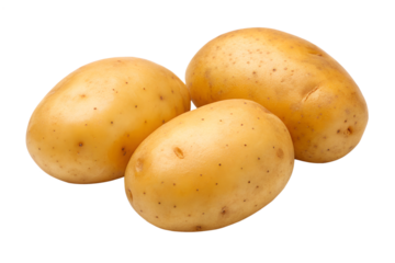 Three fresh potatoes isolated on transparent background