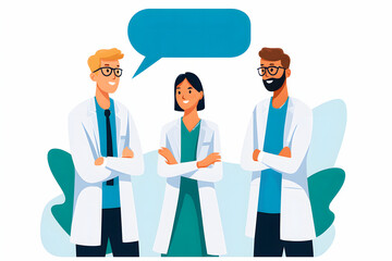 Medical Team Communication with Speech Bubbles – Vector Illustration