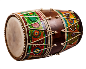 Ornate indian dhol drum isolated on a transparent background