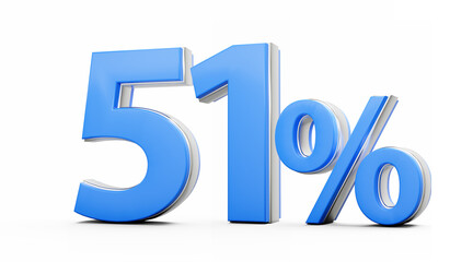 Vibrant Blue 51% Fifty One Percent Sign With Metallic Gleam On White Background 3D Illustration