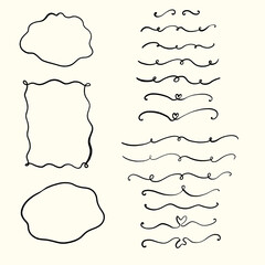 Vector ornament and scribbles set. Hand drawn illustration isolated on white background.