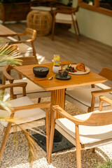 Cozy Outdoor Café Table with Turkish Tea and Colorful Brunch

