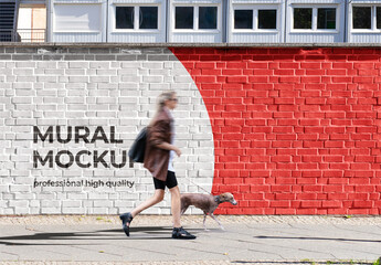 Mural Street Template Outdoor Poster Mockup on Brick Concrete Wall