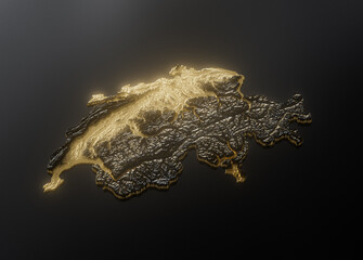 Switzerland Map Golden Metallic Texture Map Gold Reserves And Gold Mining Concept 3D Illustration