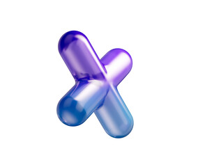 3D Glossy multiply symbol with a purple-blue gradient, soft reflections and depth. 3D Illustration