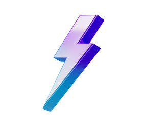 A striking 3D lightning bolt icon with a purple-blue gradient and electrifying look. 3d illustration