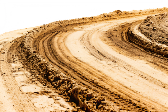 Sandy track with tire marks isolated on a transparent background