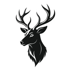 Black silhouette of a majestic deer head with large antlers stag animal