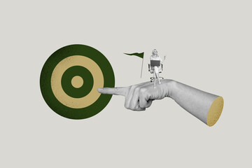 Sketch op 3d zine full collage of happy businessman businesswoman stand hand point target...