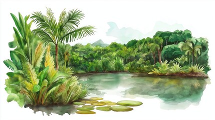 Obraz premium Cuyabeno Wildlife Reserve. Cuyabeno Wildlife Reserve hand drawn watercolor illustration