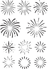 Collection of hand-drawn stylized fireworks for celebrations vector