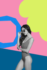 Exclusive artwork banner creative collage of happy girl guy dance chill party relax weekend...