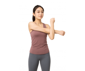 スポーツウェアを着たアジア人女性の腕ストレッチ