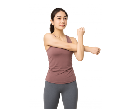 スポーツウェアを着たアジア人女性の腕ストレッチ