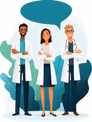 Medical Team Communication with Speech Bubbles – Vector Illustration