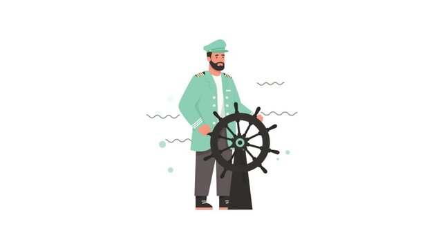 Male ship captain 2D Flat Animation 