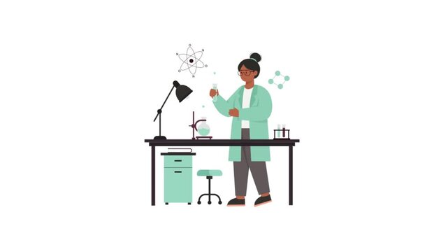 Woman working at test lab 2D Flat Animation 