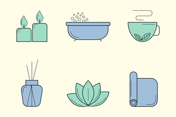 Rest and relaxation. Healthy lifestyle. Vector icons, minimalism. Design elements for spa salons and massage rooms.