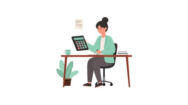 Female accountant 2D Flat Animation 