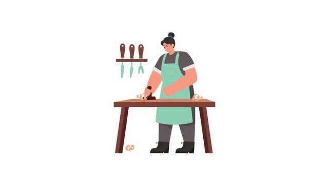 Female carpenter 2D Flat Animation 