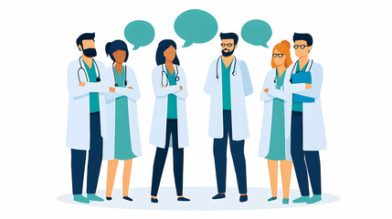 Medical Team Communication with Speech Bubbles – Vector Illustration