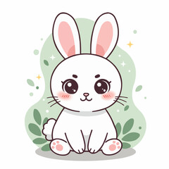 Obraz premium Cute white rabbit sitting among greenery in a playful style 