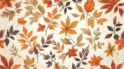 Autumn Maple Leaves Pattern on Light Background for Fall Decor and Design