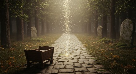 Mystical Forest Path: Cradle of Life Amidst Ancient Graves