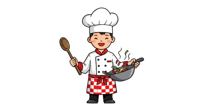 chef cooking food with spoon and pan clip art preview