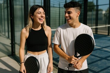 Young friends enjoying padel match