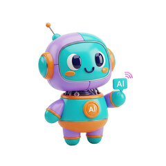 Friendly 3D Render of a Pastel-Colored Robot Holding an AI Sign with Smile