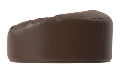 Brown leather bean bag chair, side view, 3D render, isolated on transparent background.