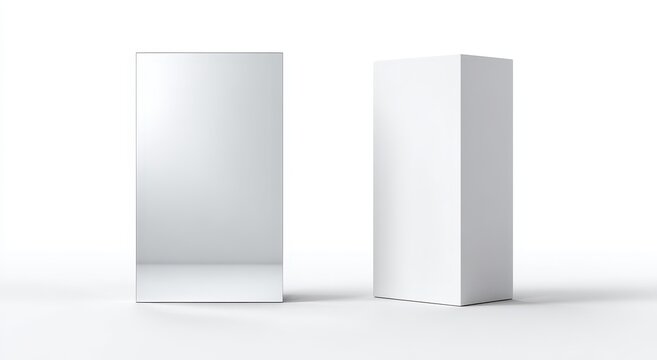 Two blank white boxes, one mirrored, on a white background
