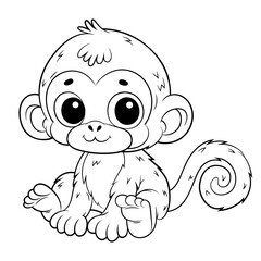 Doodle Vector Illustration of a Monkey in Cartoon Style. Isolated on white background. Perfect for animal-themed design projects, stickers and coloring book.